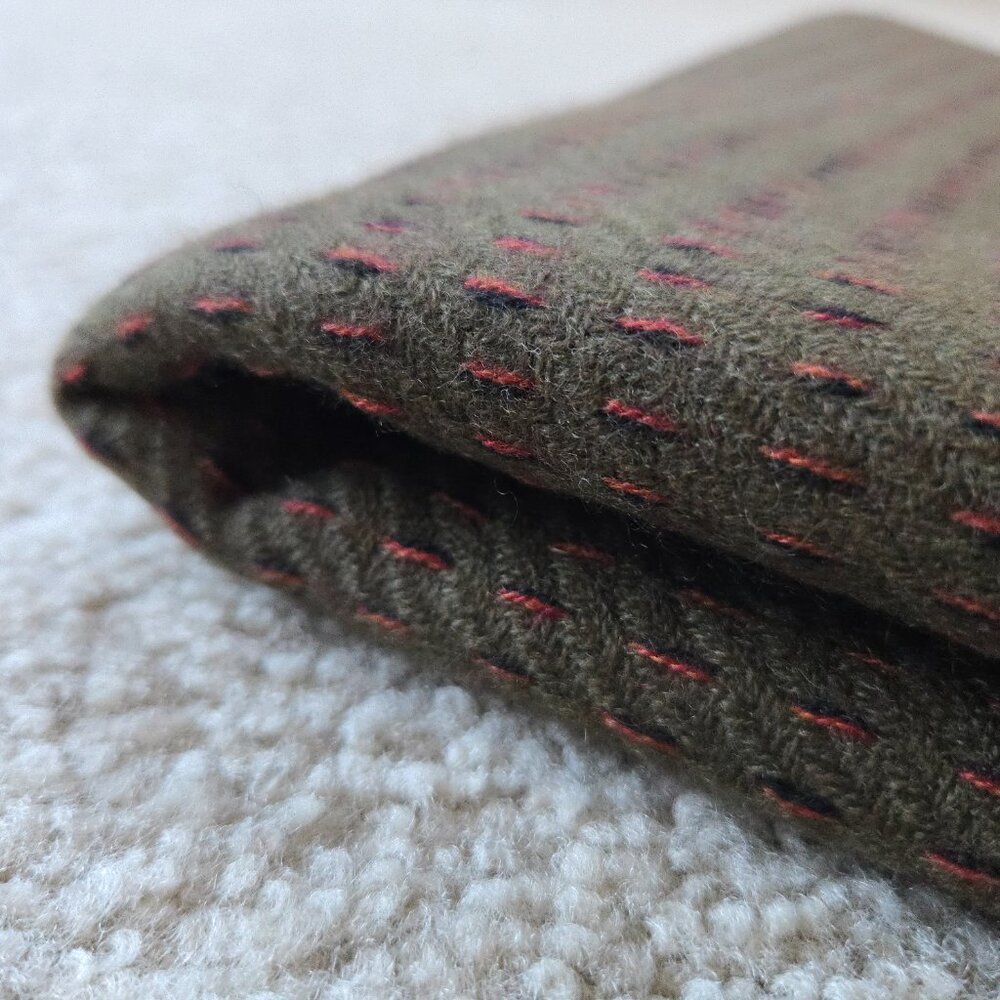 NWOT Cashmere Woven Scarf Olive Green With Black + Orange Weave Detail - Picture 3 of 16